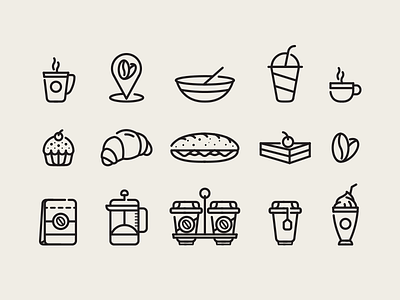 Coffee Cafe Icons coffee cold croissant cup dessert eat hot icon illustration package sandvich tea