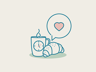 Lovers bubble clock coffee croissant heart icon illustration lovers time vector