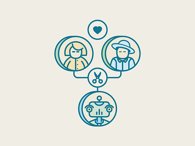 Virtual Love chart chat error heart icon illustration line love robot scissors system vector