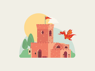 Baby Dragon Castle baby castle dragon fire flag hot icon illustration minimal small tree
