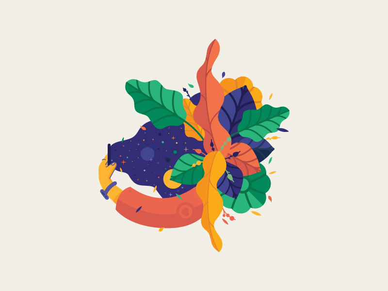 Selfie illustration hand heart star phone watch icon vector color flower leaf selfie