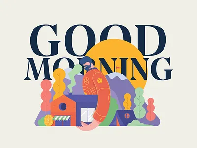 Good Morning camp editorial goodmorning illustration life magazine nature tent tree vector