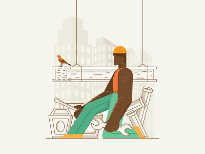 Worker and his love baret bird build color construction design heart icon illustration man spanner vector worker
