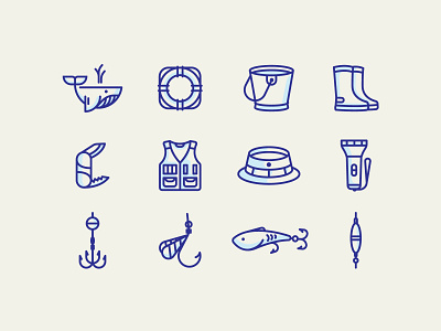 Fishery icon set app branding color design fish fisherman fishing icon icon set illustration knife ui vector web