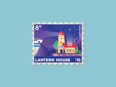 Lantern House postage stamp branding color design graphic house icon illustration lantern postage stamp typography vector