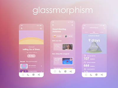 User Interface Design/ UX Design Glassmorphism design figma meditation app mobile app prototype ui design user experience ux design