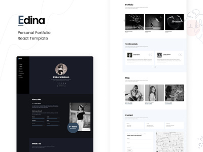 Edina - Personal Portfolio React Template black and white ui design creative design cv minimal personal personal portfolio react resume ui design vcard