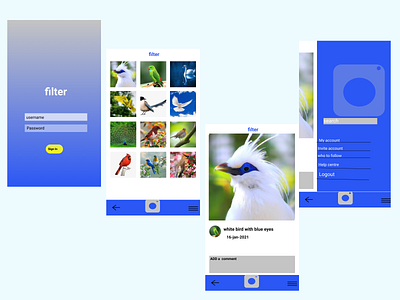 Birds UI Cards color image images prototype animation text vetor
