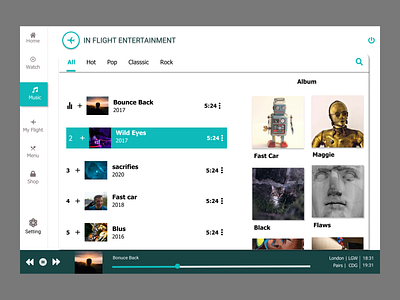 In Flight Entertainment (music) design designs ife image music tablet app vector
