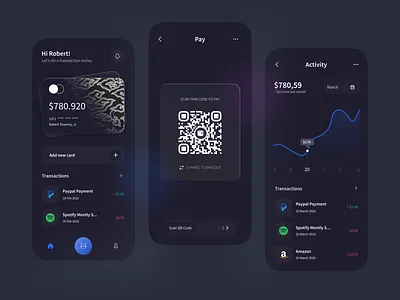 E-Banking Batik - Mobile App 💸 bank bank app bank card banking barcode batik clean dark dark mode design ebanking mobile mobile app mobile app design mobile design mobile ui scanner ui ux wallet