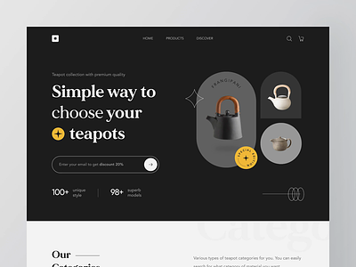 Teapoty - Landing Page Animation ✨ aesthetic animation card categories classic ecommerce furniture furniture app furniture shop grey landing page property shop store teapot ui ux web design website website design