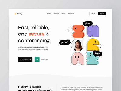 Meety - Landing Page Animation 💻 🎥 animation chat clean conference conferencing event live live streaming meeting minimalist online meet seminar speakers ui ux video call web website workshop zoom