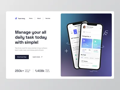 Task Andy - Landing Page Website clean daily task hero hero section management management app minimalist productivity productivity app saas schedule task task app task manager tasks ui ux web web design website