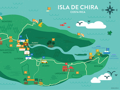 Chira, Costa Rica Map costa rica costarica illustration map map illustration tourism
