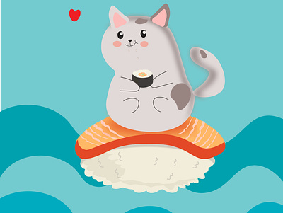 Cat loves sushi branding cat cats illustration logo lover sushi