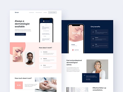 Skindr Website brand design brand identity branding clean ui dermatology digital health health healthcare medical minimal mobile app skincare ui website