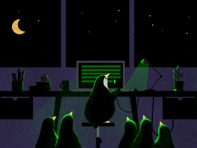 Introduction to Linux desk illustration light night penguin texture
