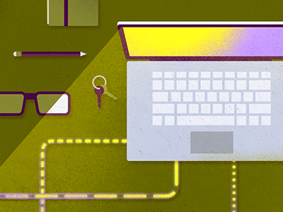 Custom Connections desk illustration laptop light screen texture