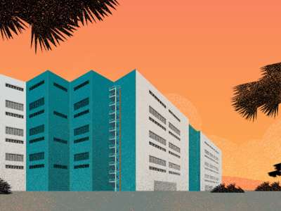 Singapore Data Center architecture building illustration palm tree sun set texture