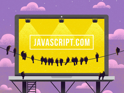 Javascript billboard birds clouds illustration laptop sky sunset