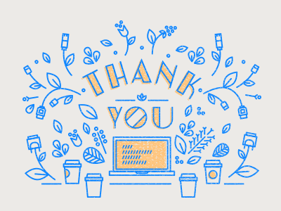 Thank You blue flowers illustration pattern thank you