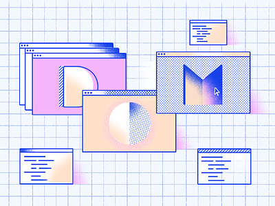 DOM browser glow halftone illustration texture typography window