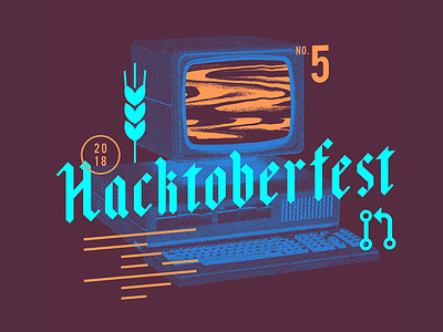 Hacktoberfest 2018 autumn code computer hack halftone noise screen t-shirt vintage