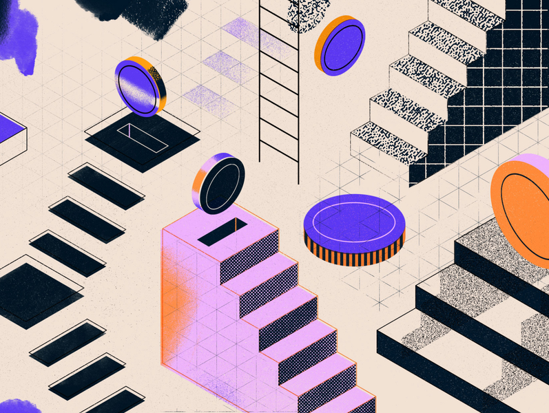 Revenue Sources abstract coins composition geometry illustration illustration design isometric lines money paper real media revenue saving stairs texture