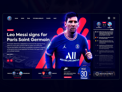 PSG Web UI redesign football interaction design leo messi paris psg screen soccer sport typography ui ui ux design ux