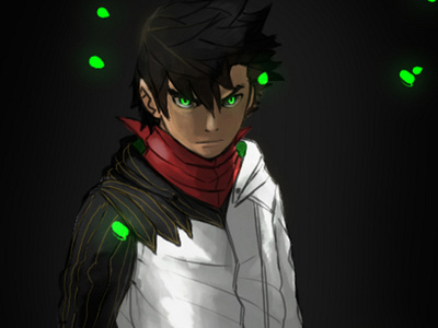 OC: The green eyed male anime characters closeup expression illustration original character