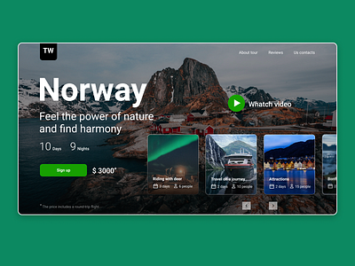 Landing page - Travel tour Norway dailyui dailyuichallenge design landing landingpage service travel travel agency travel app ui ux web