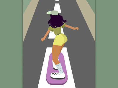 Skateboard flat design flat illustration girl illustration illustrator road skateboard vector illustration