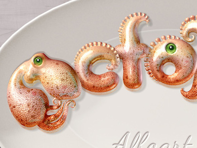 Octopus text effect and whole alphabet. 3d 3d letters alphabet effect food text glossy octopus octopus text effect photoshop tutorial psd file seafood text