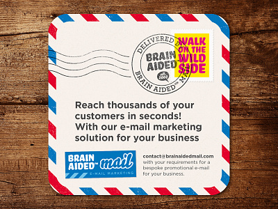 Brain Aided™ Mail – Beer Mat airmail beer mat brain aided e mail email mail marketing promotion stamp