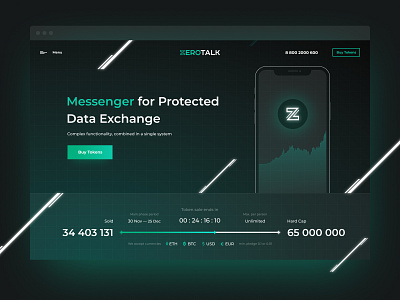 Crypto Messenger Landing Page black cryptocurrency currency first screen green landing tech