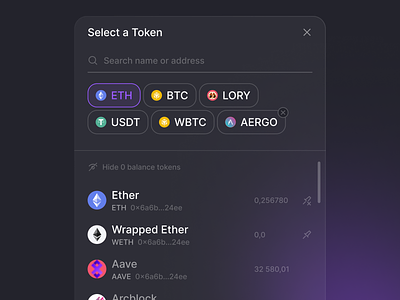 Select Token crypto dark mode interface light mode popups settings sindow transaction ui ux