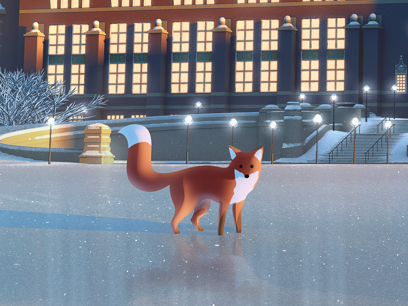 NRM - Fox close up II advent calendar christmas illustration museum snow fox