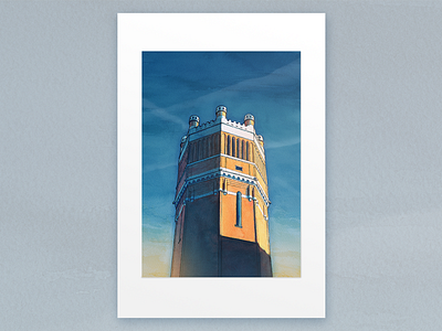 Water tower illustration water colour water tower