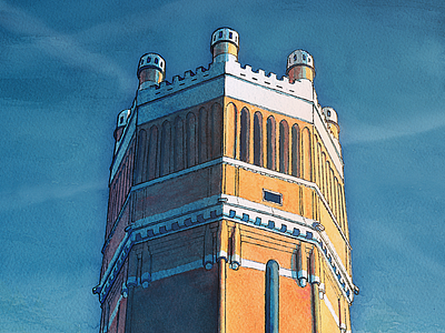 Water tower - Close up illustration water colour water tower