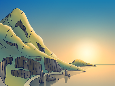 Mountain side glow horizon illustration landscape outline sun