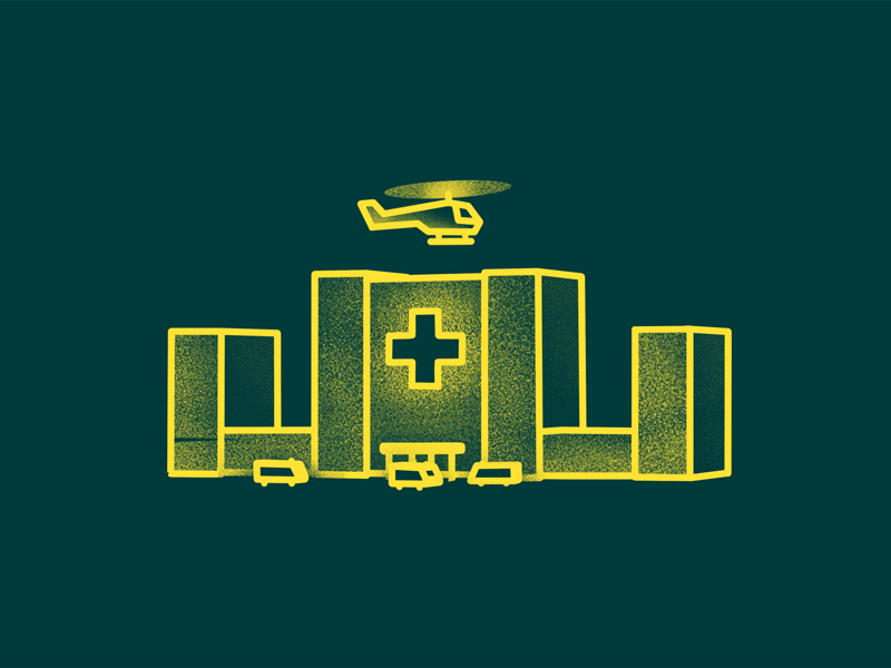 Assemblin - Hospital ambulance building emergency grain helicopter hospital infographic loop