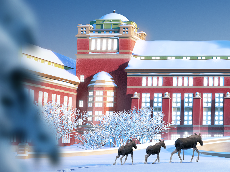 Museum of Natural History - Christmas Calendar 2018 - I winter day crips elk calendar sweden snow moose museum illustration christmas advent