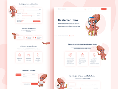 Customer Hero OnePage Website Redesign character clean design flat minimal octopus pink ui uidesign uiux webdesign webdesigns