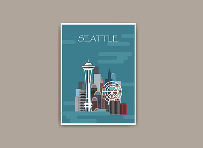 Seattle, Washington 2d design digital illustration illustrator poster print project seattle travel usa vector