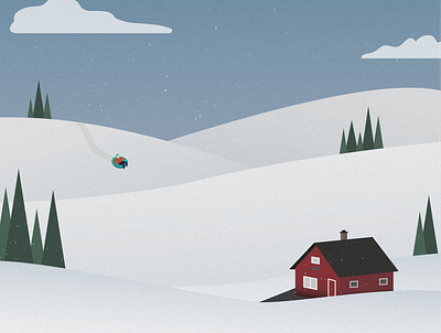 Snow Day cabin design flat illustration illustrator minimal simple sledding snow vector