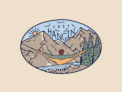 Just Hangin' badge design illustration illustrator mountains procreate shirt design vector