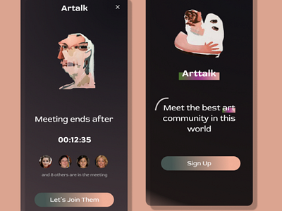 Artalk Chat app for meetings art club house design meeting app minimal ui ux user interface video chat zoom