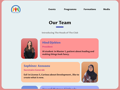 Open mind club team page about page algeria club dz minimal open mind team page website website design