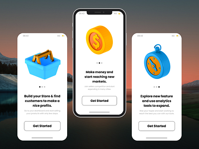On-boarding of an e-commerce app 3d icons ecommerce get started onboarding starting app store ui design ux writing