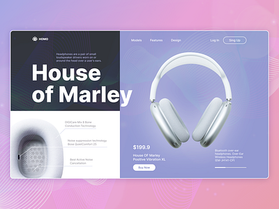 Online Electronics Store / HOMO 2022 bluetooth buy design earflaps earphones ears electronics gradient headset landing page main screen noise online shop sound store technology ui ux web design